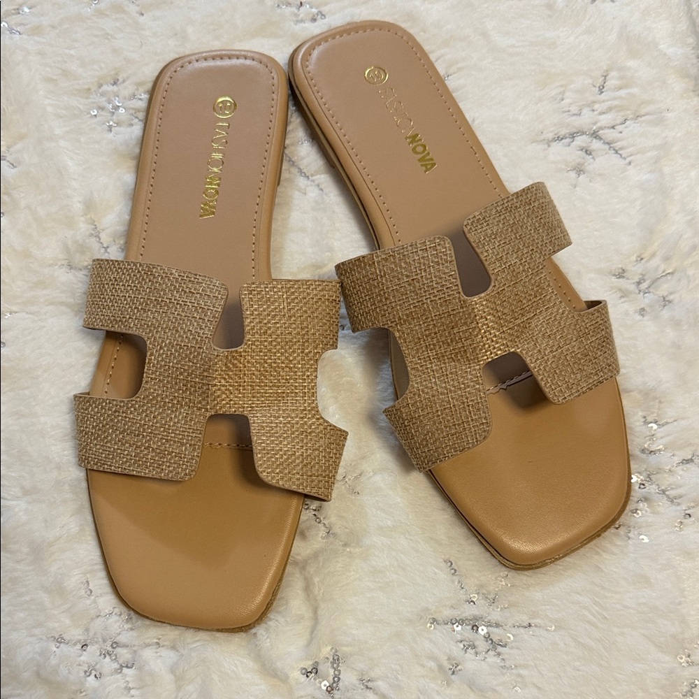Fashion Nova Beige Slide Sandals